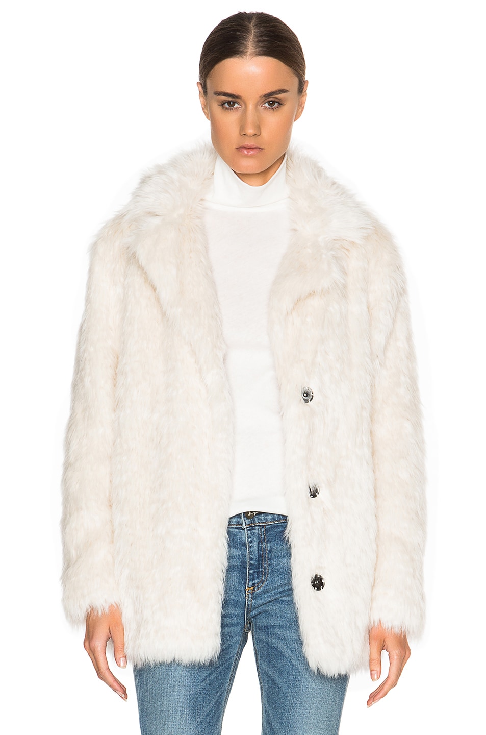 Image 1 of Athe by Vanessa Bruno Darling Faux Fur Jacket in Ecru