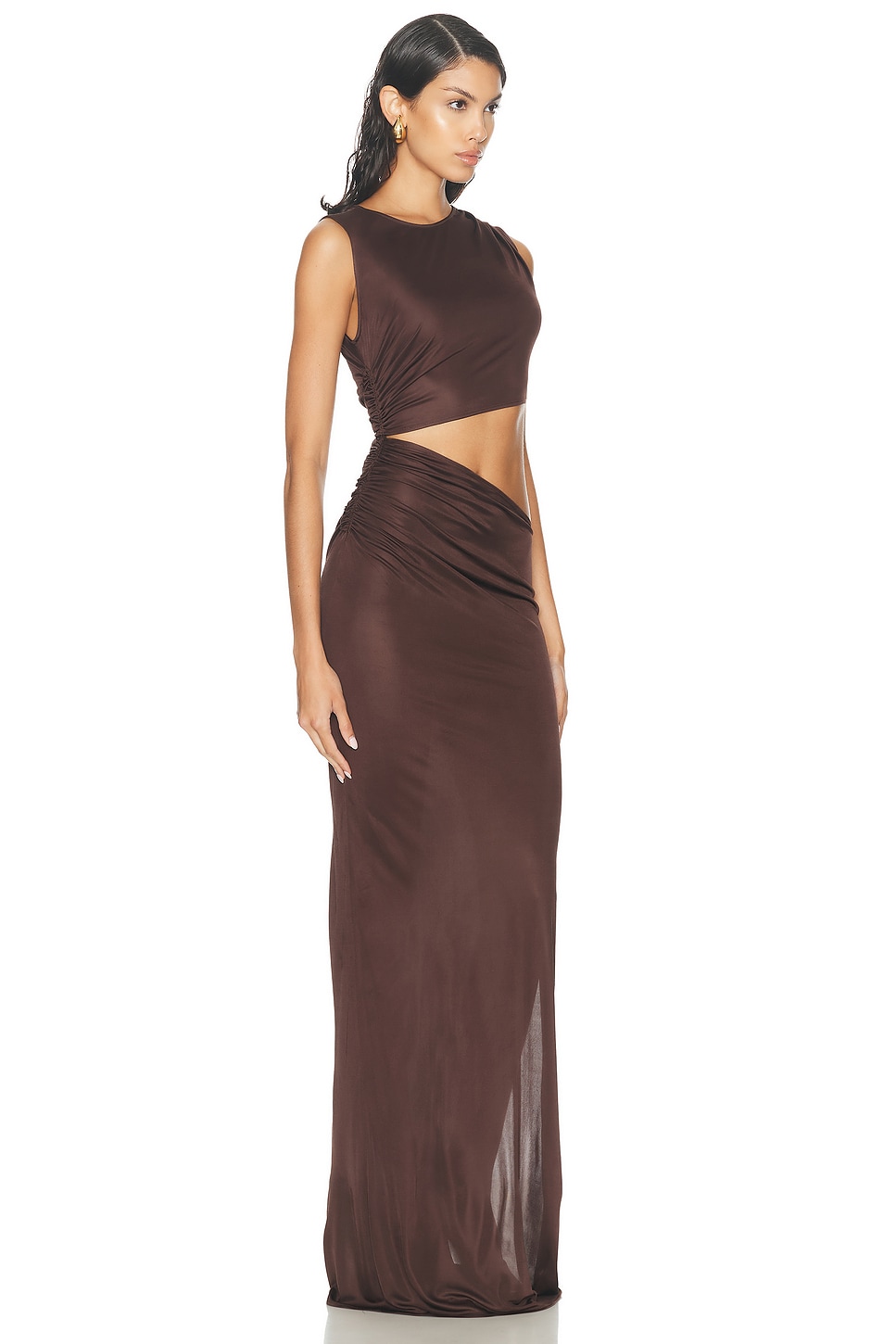 Shop Atlein Cut Out Sleeveless Long Dress In Cob Terre