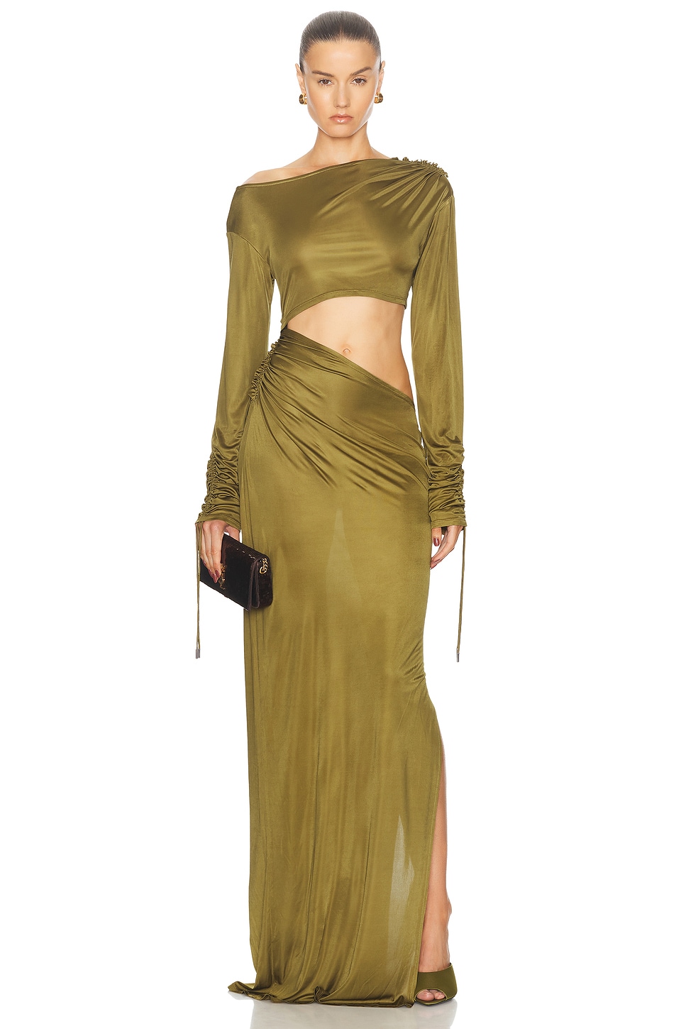 Image 1 of Atlein Cut Out Long Dress in Cob Kelp