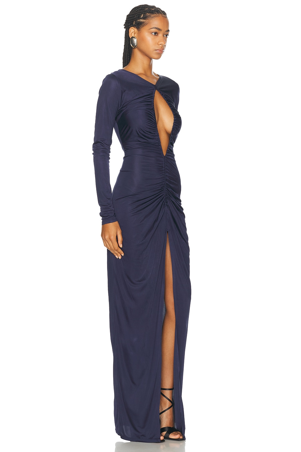 Shop Atlein Open Front Ruched Gown In Cob Abysse