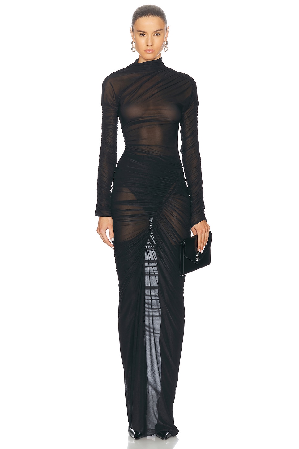 Shop Atlein Hyper Ruched Long Dress In Black