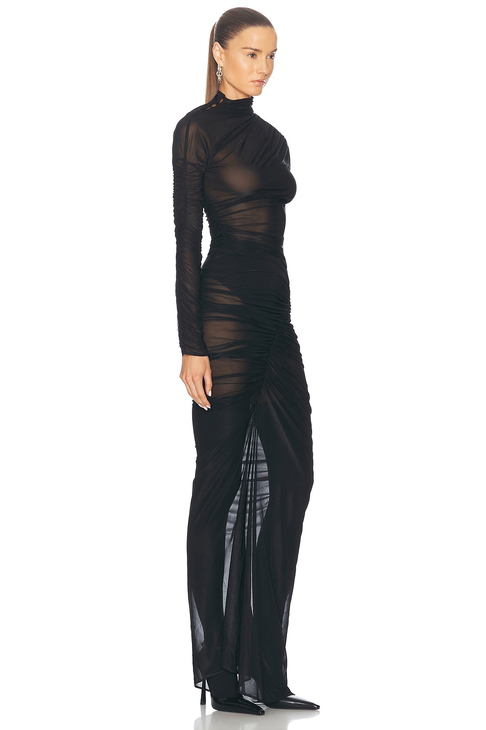 Shop Atlein Hyper Ruched Long Dress In Black