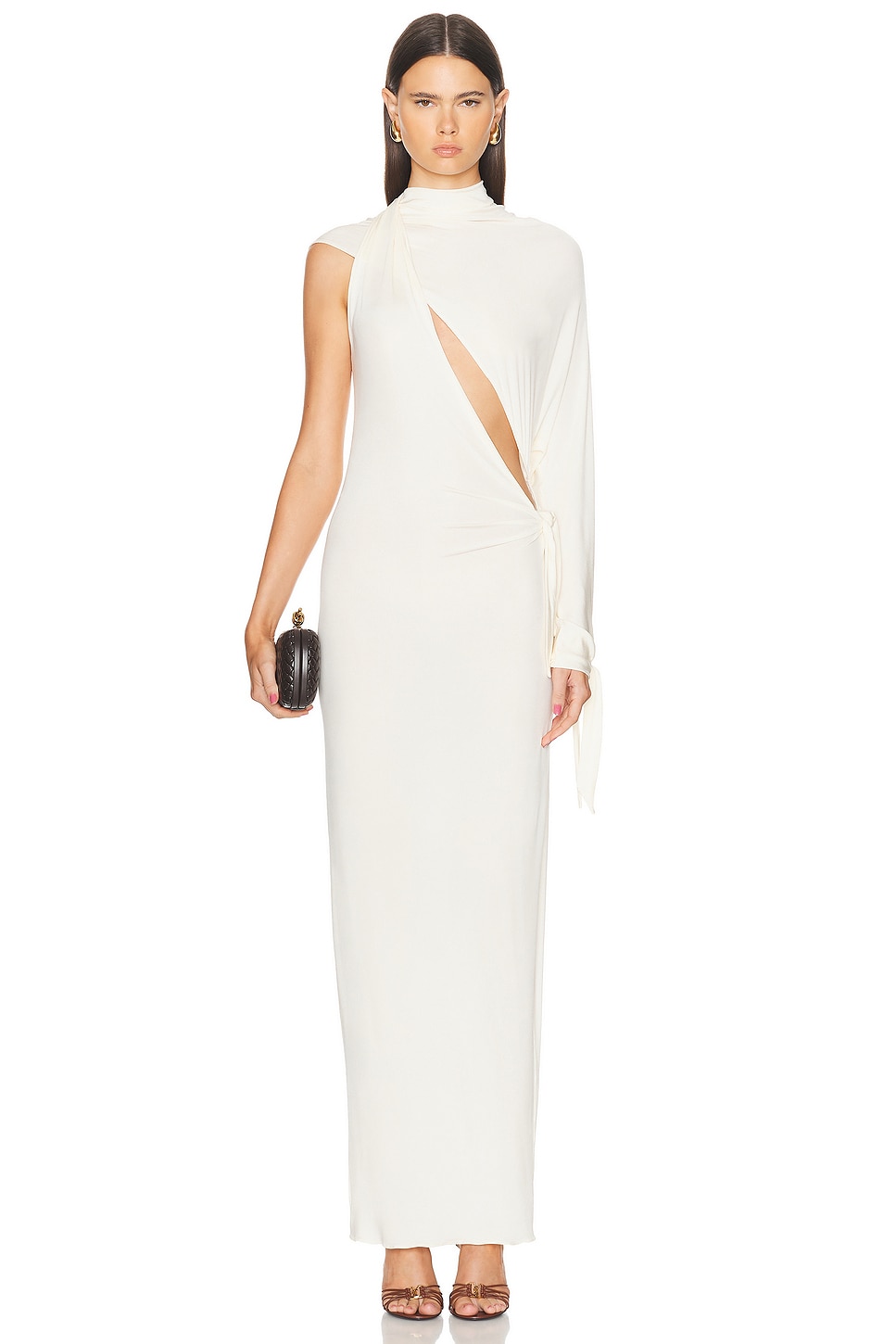 Image 1 of Atlein One Shoulder Cut Out Draped Dress in Coa Off White