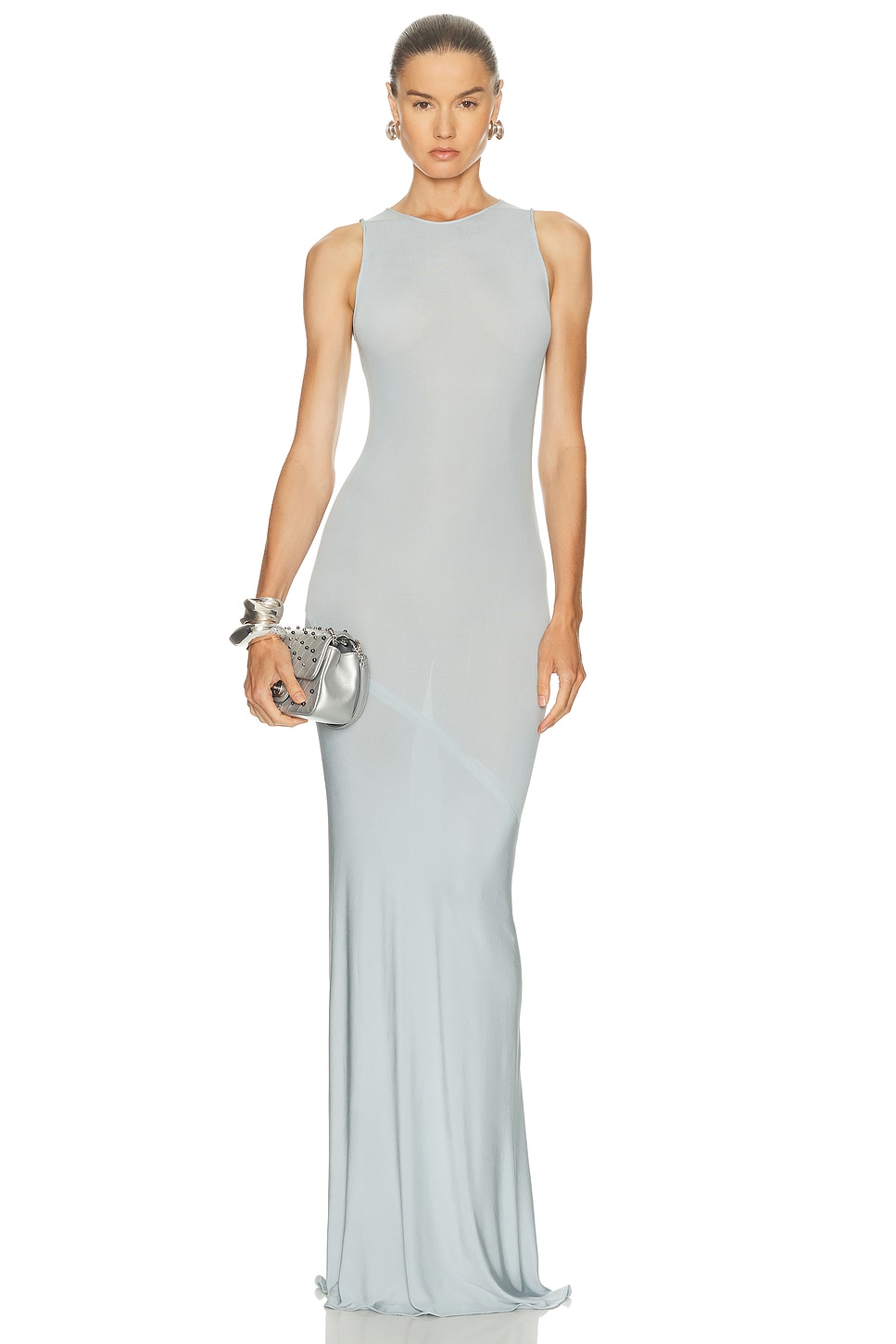 Image 1 of Atlein Asymmetric Ruched Long Dress in Ciel
