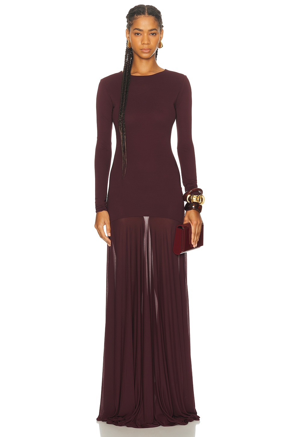 Image 1 of Atlein Long Sleeve Maxi Dress in Burgundy