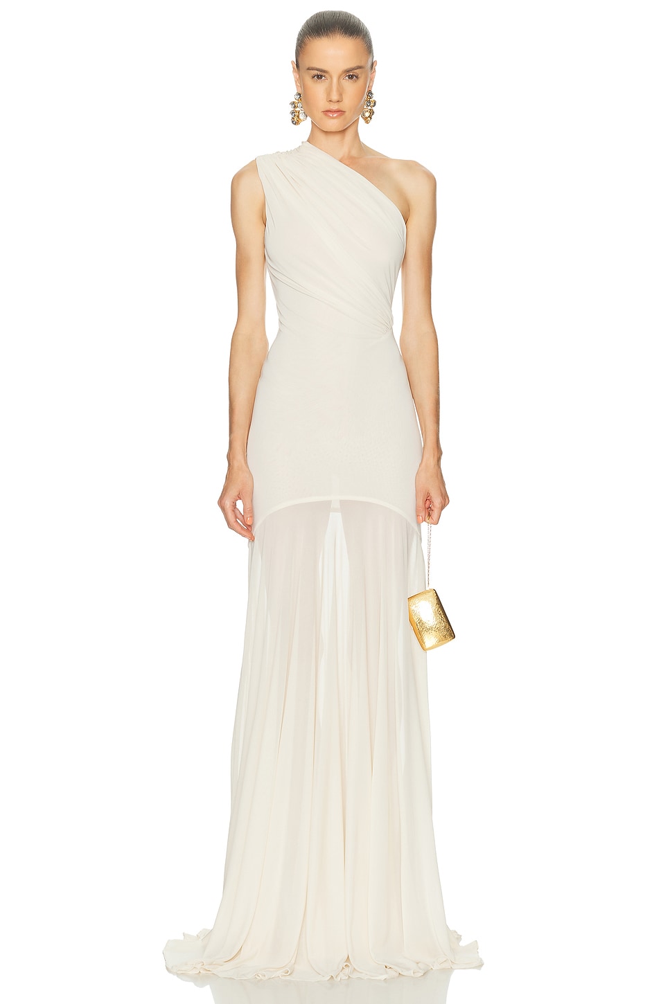 Image 1 of Atlein One Shoulder Draped Dress in Ivory