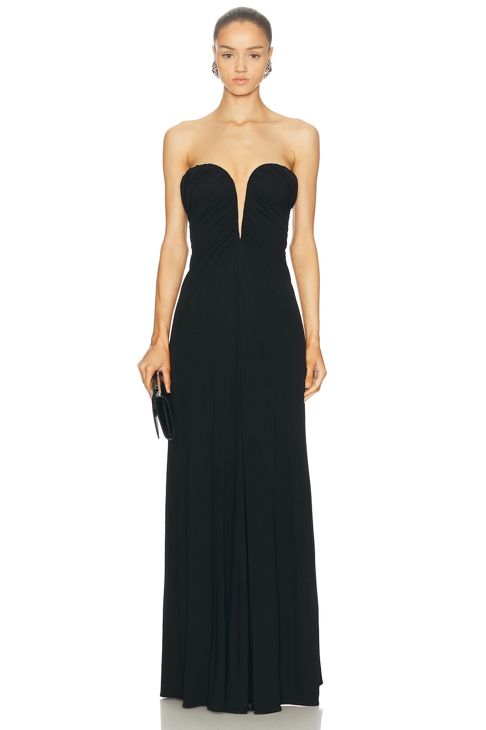 Image 1 of Atlein Bustier Ruched Gown in Black