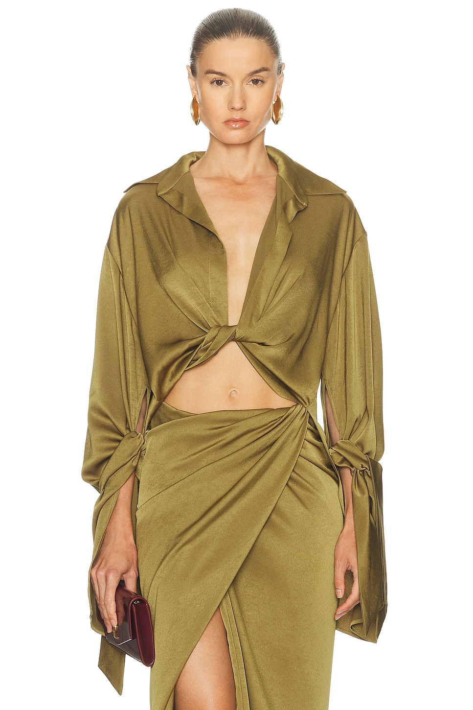 Atlein Draped Cropped Shirt In Green