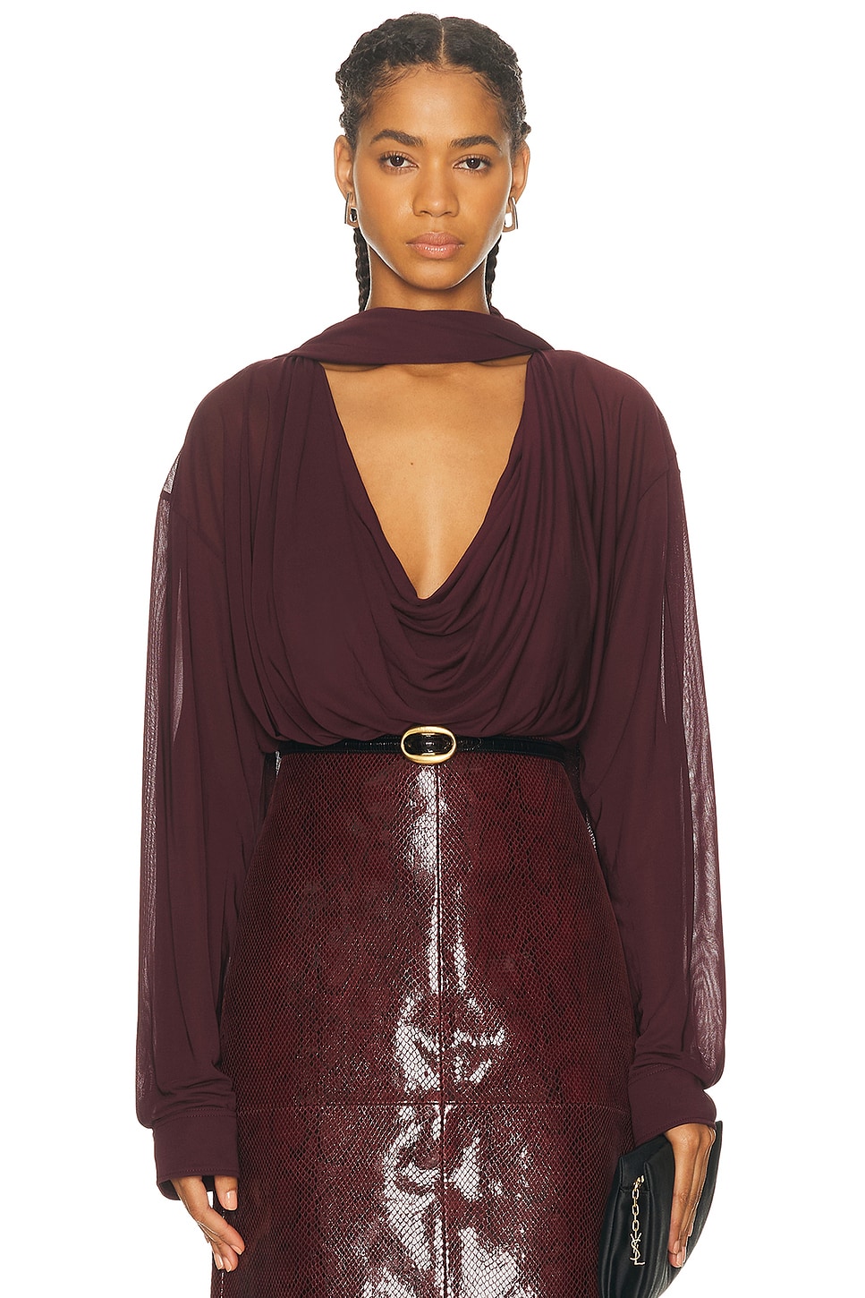 Atlein Draped Collar Blouse In Burgundy