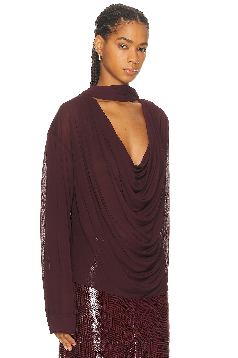 Atlein Draped Collar Blouse In Burgundy