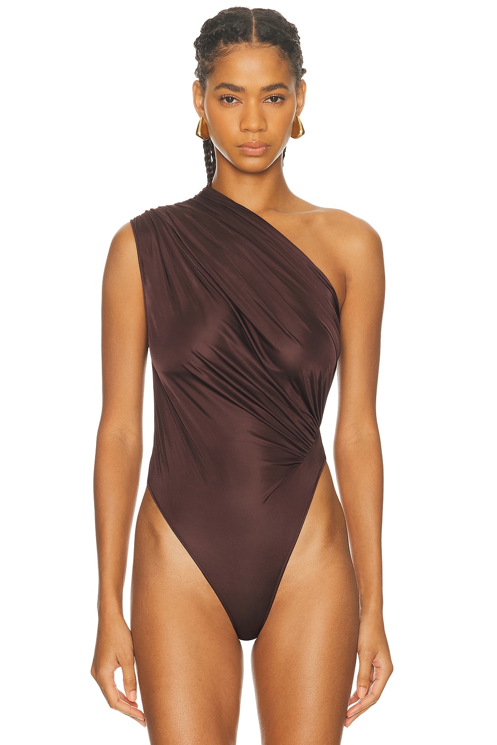 Atlein One Shoulder Bodysuit In Brown