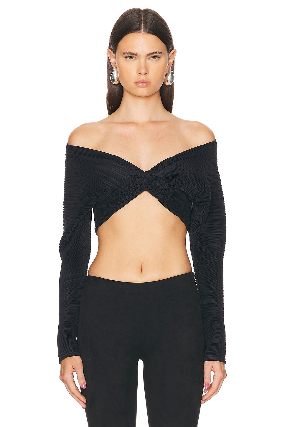Image 1 of Atlein Draped Sleeveless Pleated Top in Black