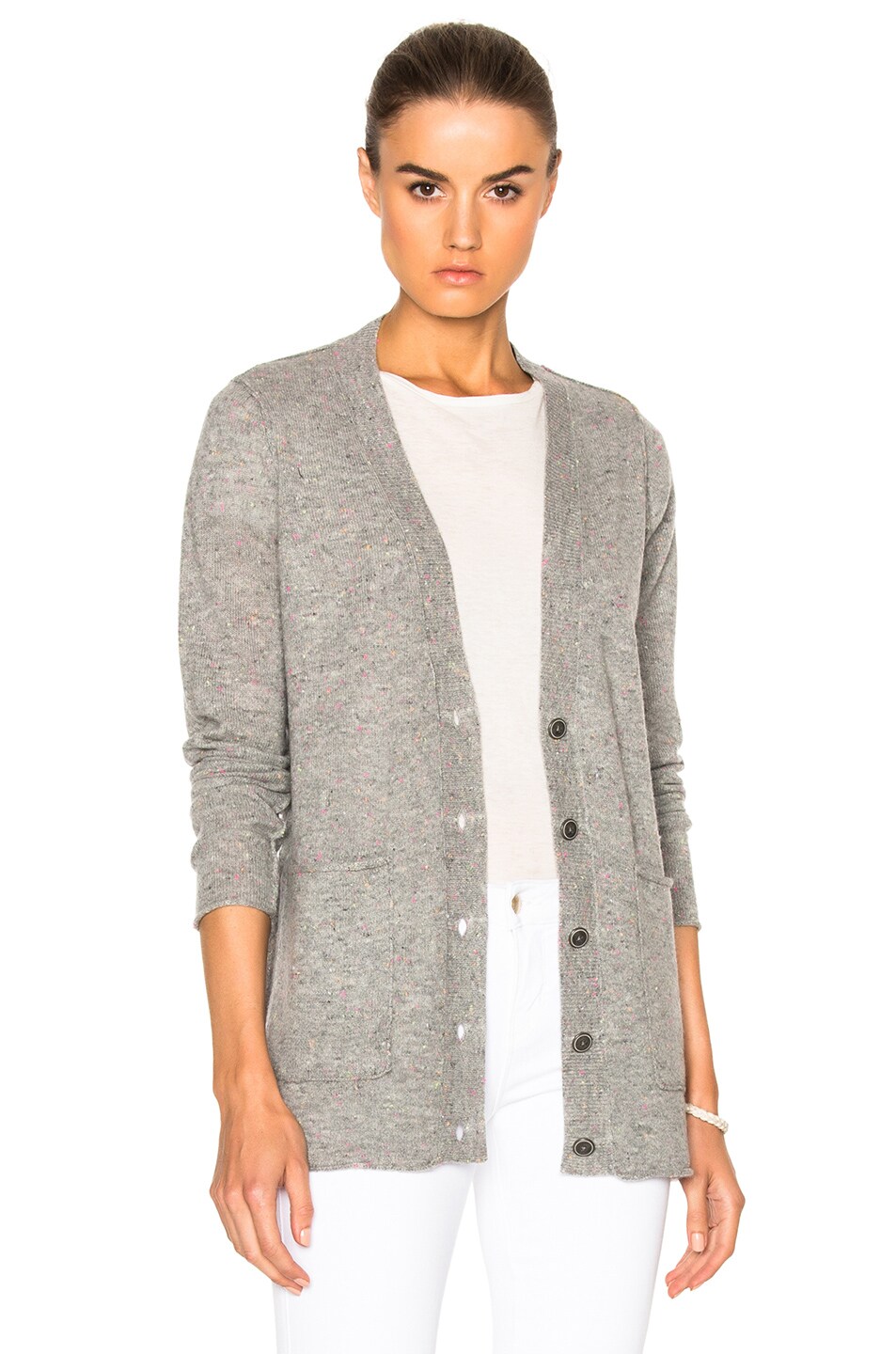 Image 1 of ATM Anthony Thomas Melillo V Neck Cardigan Sweater in Grey Donegal