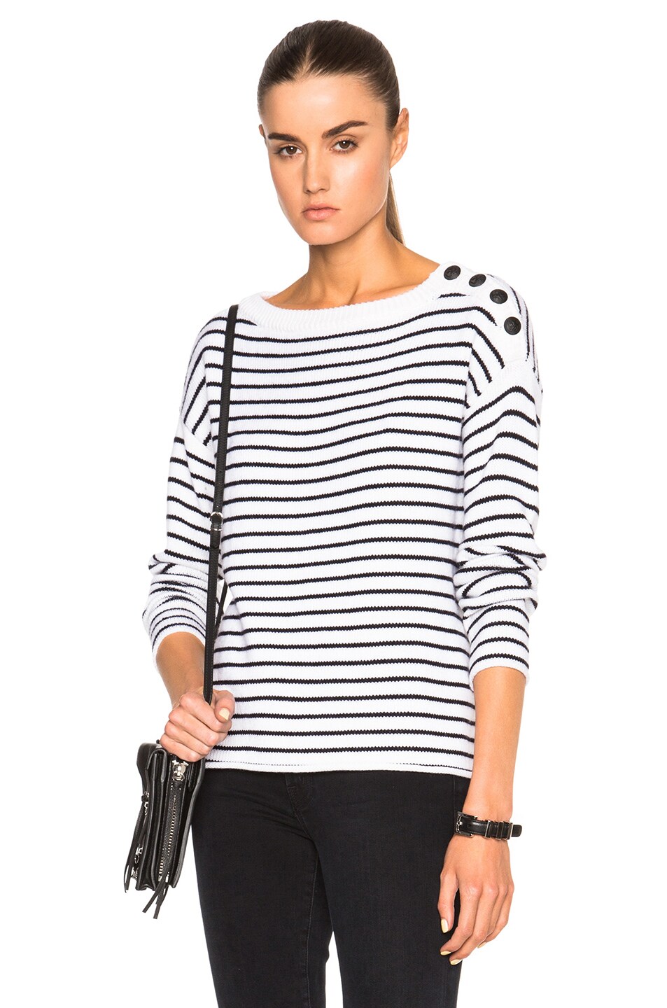 Image 1 of ATM Anthony Thomas Melillo Striped Sailor Sweater in Black & White Stripe