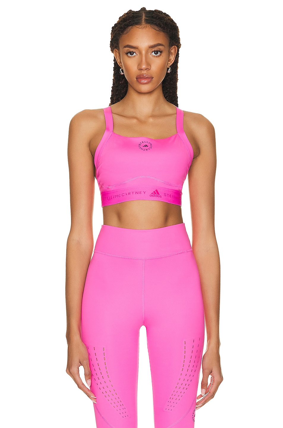Image 1 of adidas by Stella McCartney True Purpose Training Medium Support Bra in Screaming Pink