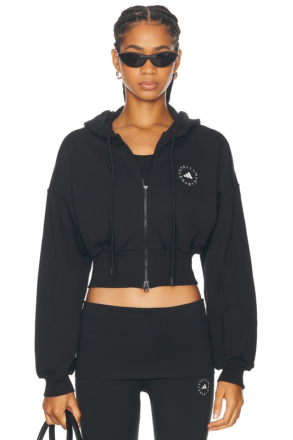 Image 1 of adidas by Stella McCartney Cropped Zipped Hoodie in Black