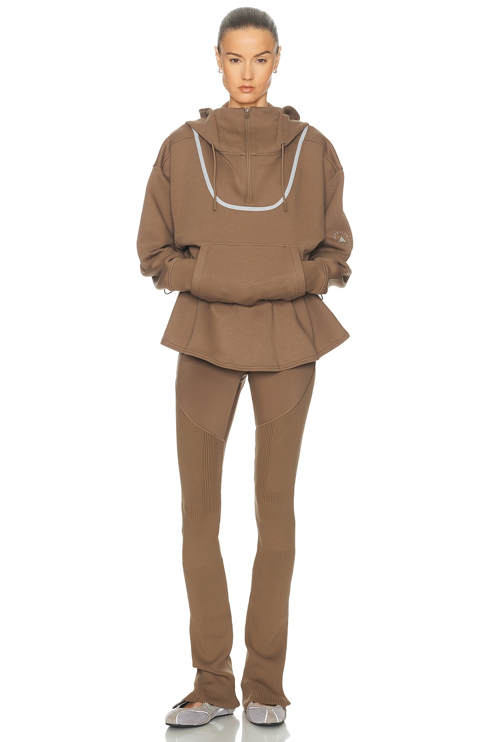 Image 4 of adidas by Stella McCartney Peplum Hoodie in Brown Moss