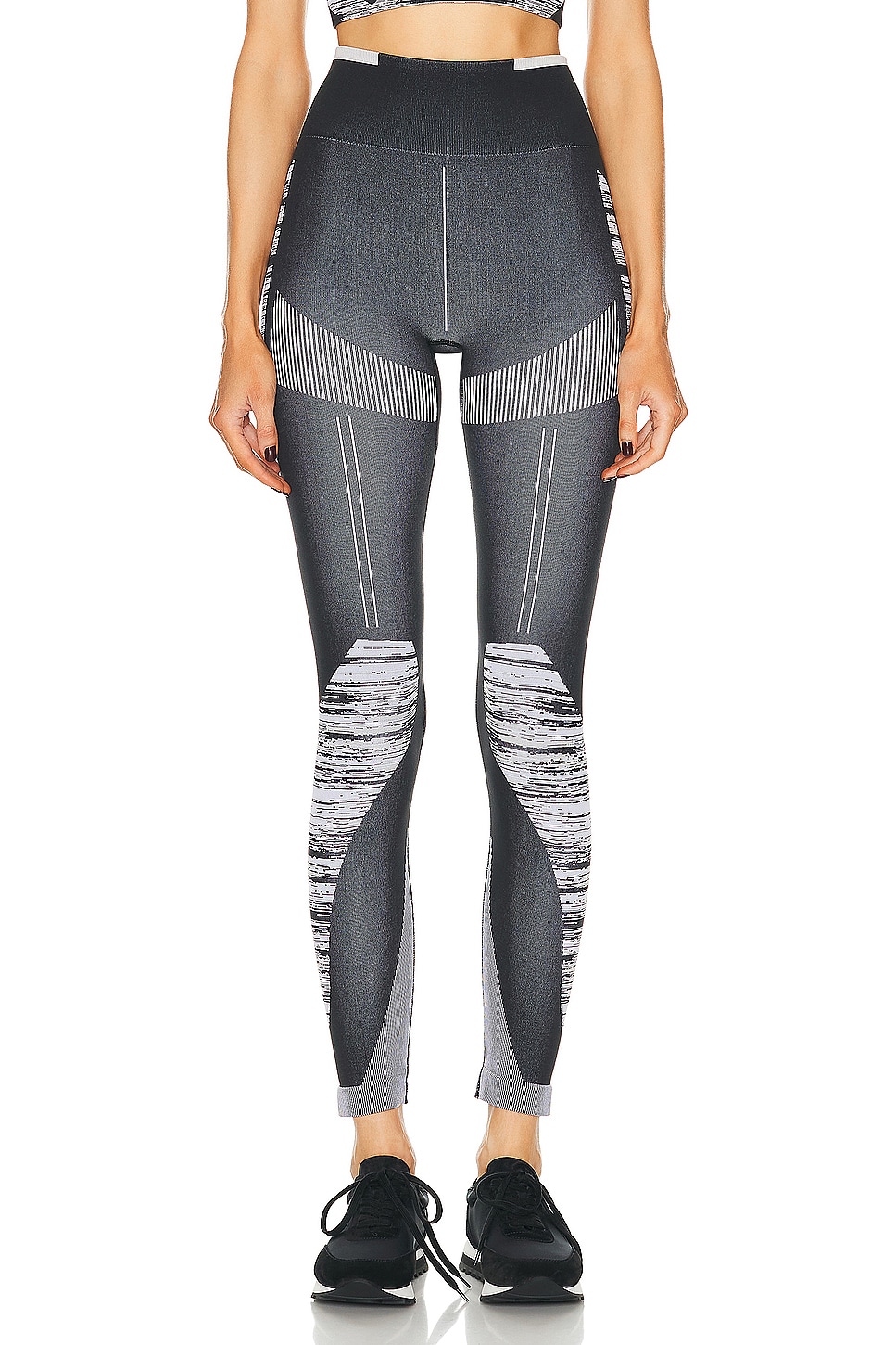 Image 1 of adidas by Stella McCartney True Strength Seamless Yoga Legging in Black, White, & Chalk Pearl