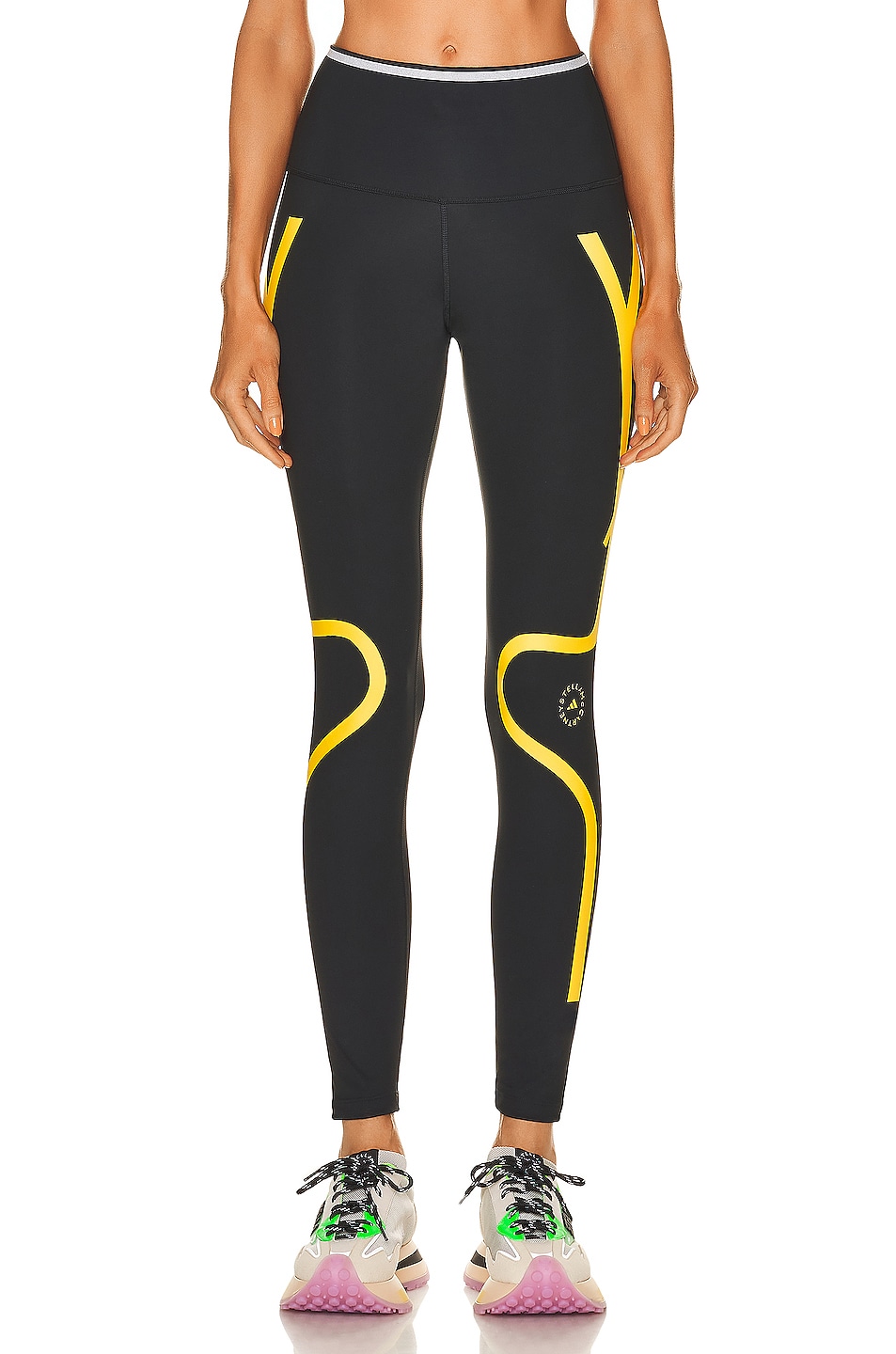 Image 1 of adidas by Stella McCartney True Pace Running Tight Pant in Black & Shock Yellow