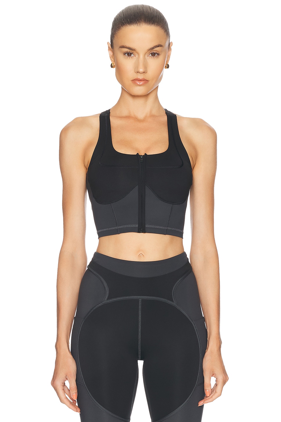 Two-Tone Zipped Crop Top in Charcoal