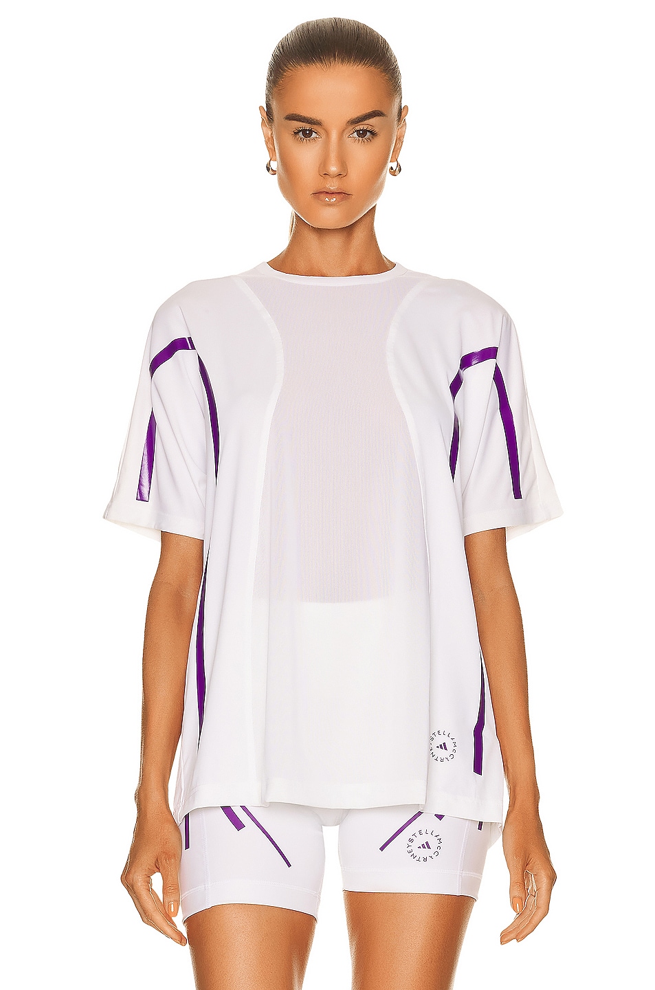 Image 1 of adidas by Stella McCartney True Pace Running Tee in White & Active Purple