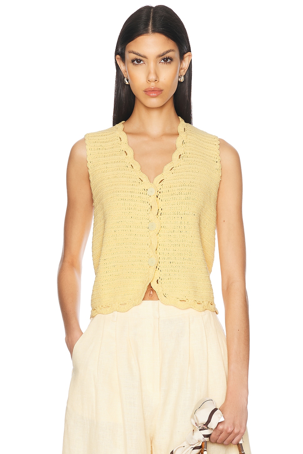 Image 1 of All That Remains Lucy Crochet Vest in Butter Yellow