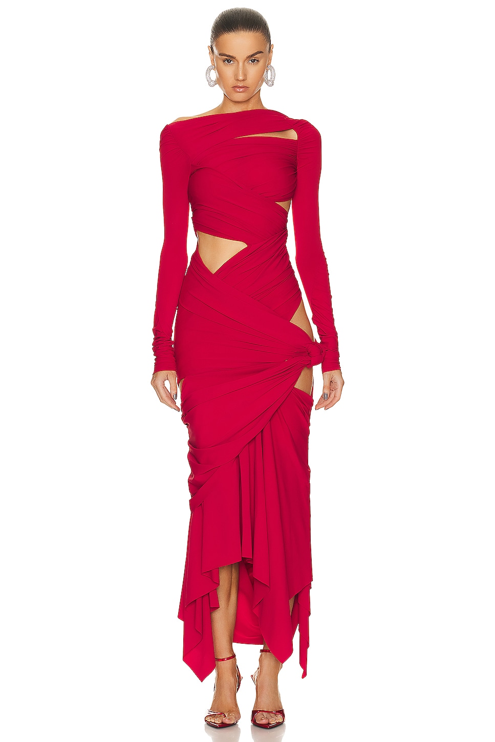 Image 1 of THE ATTICO Long Sleeve Midi Dress in Vibrant Red