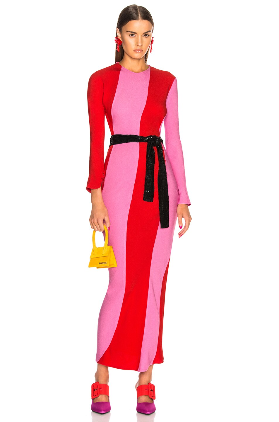Image 1 of THE ATTICO Twisted Stripes Long Dress in Pink & Red