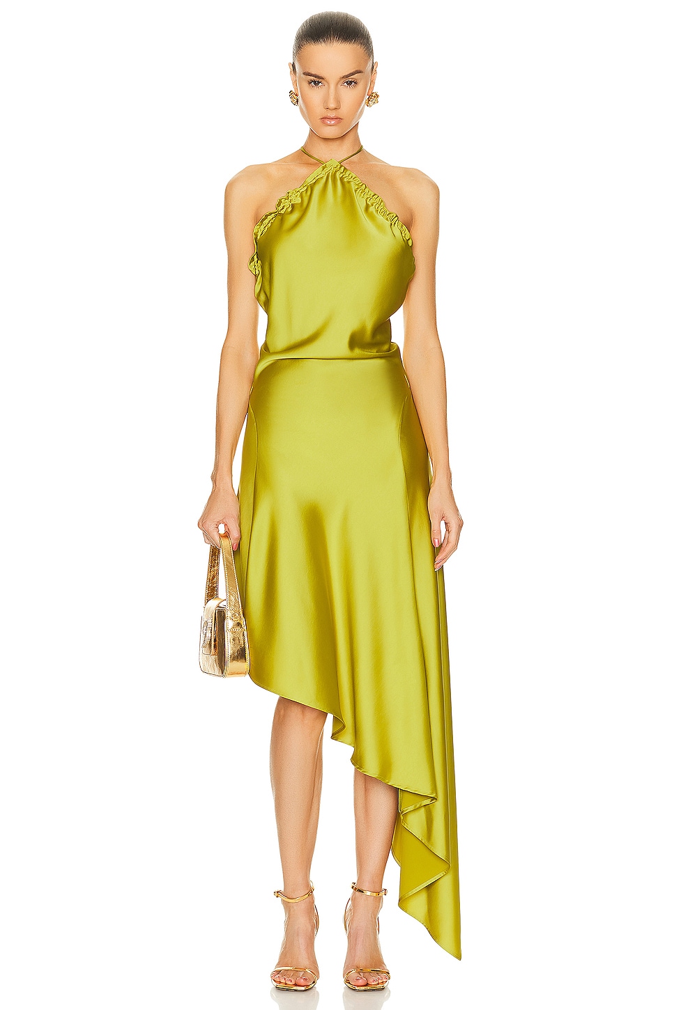 Image 1 of THE ATTICO Asymmetrical Mini Dress in Lime