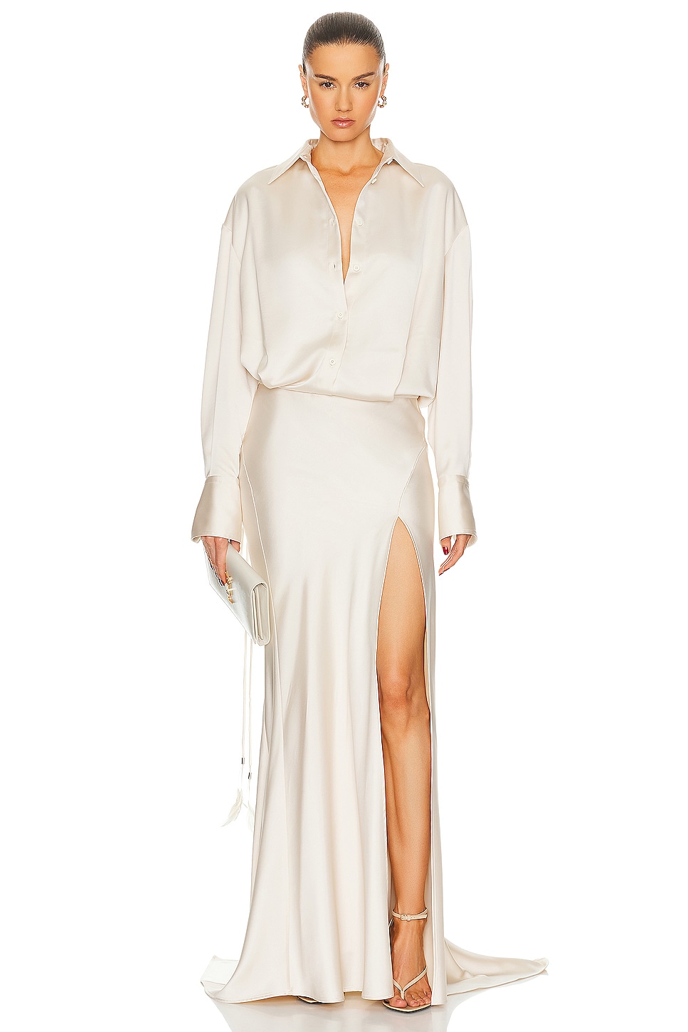 Image 1 of THE ATTICO Long Sleeve Long Dress in Milk