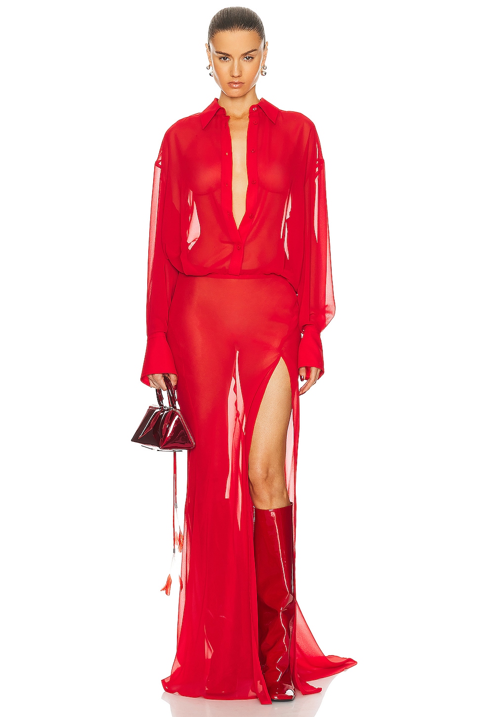 Image 1 of THE ATTICO Georgette Long Dress in Red