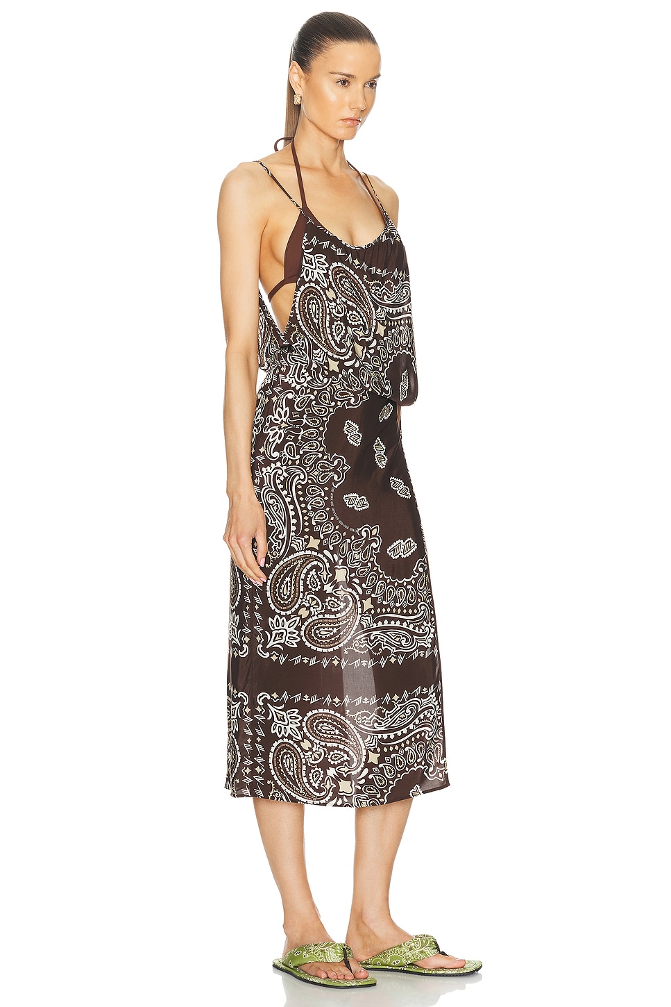 Shop Attico Midi Dress In Brown  Beige  & White