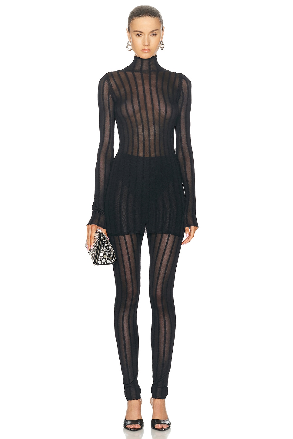 Image 1 of THE ATTICO Sheer Mini Dress in Black