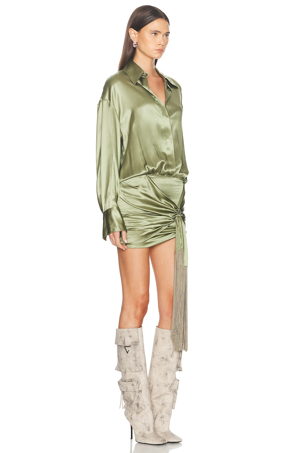 Shop Attico Mini Shirt Dress In Sage Green