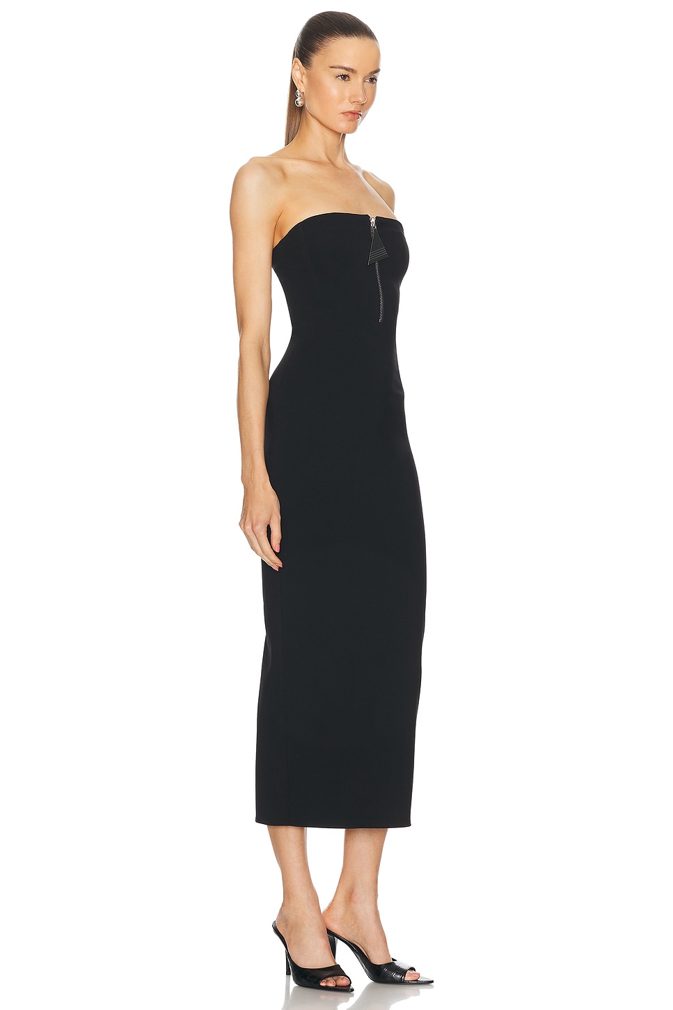 Shop Attico Strapless Midi Dress In Black