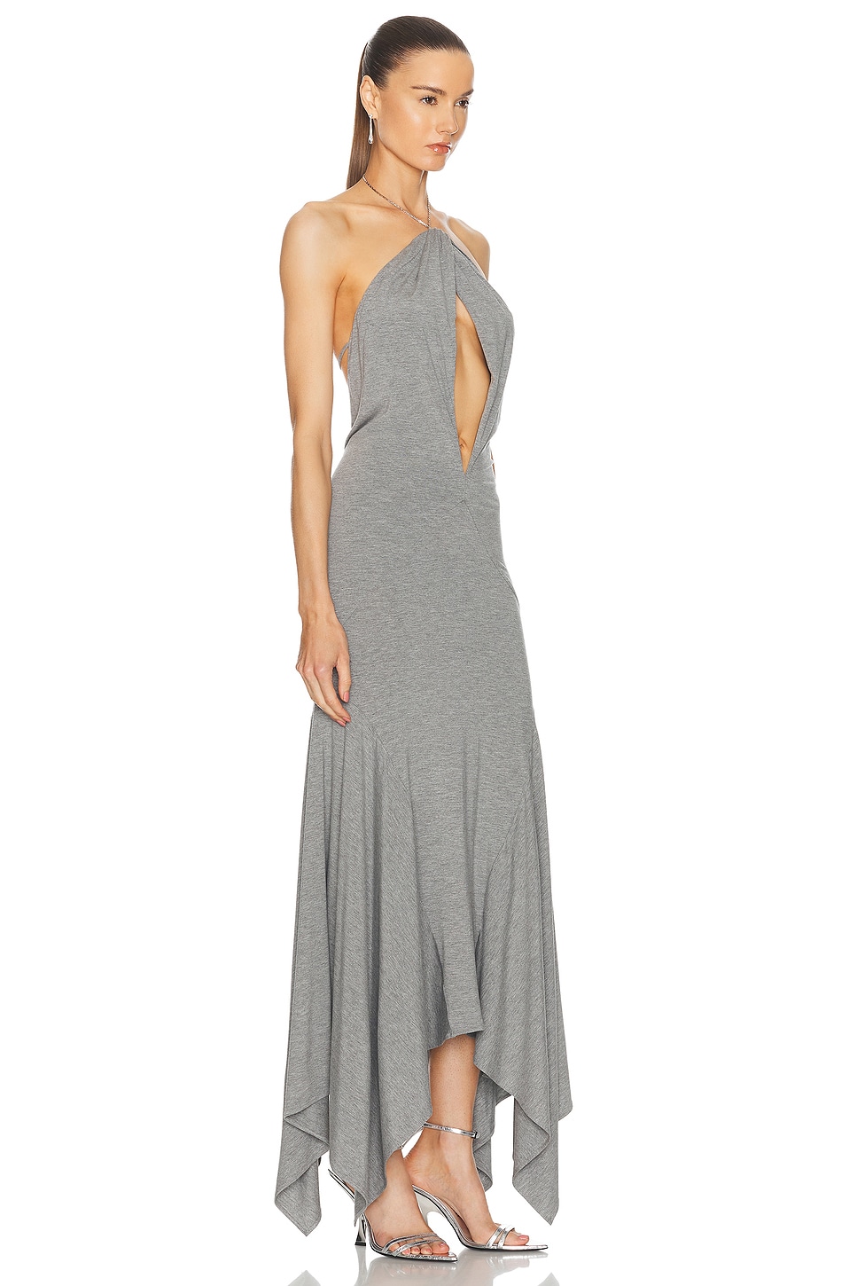 Shop Attico Long Jersey Dress In Grey