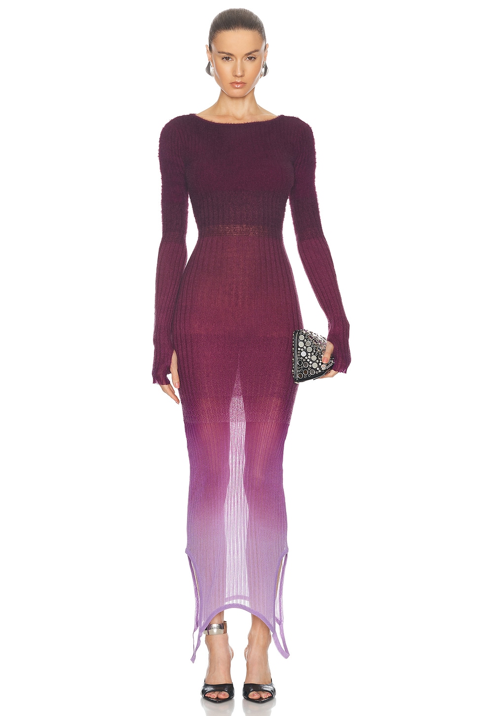 Image 1 of THE ATTICO Long Sleeve Midi Dress in Purple & Burgundy Degrade