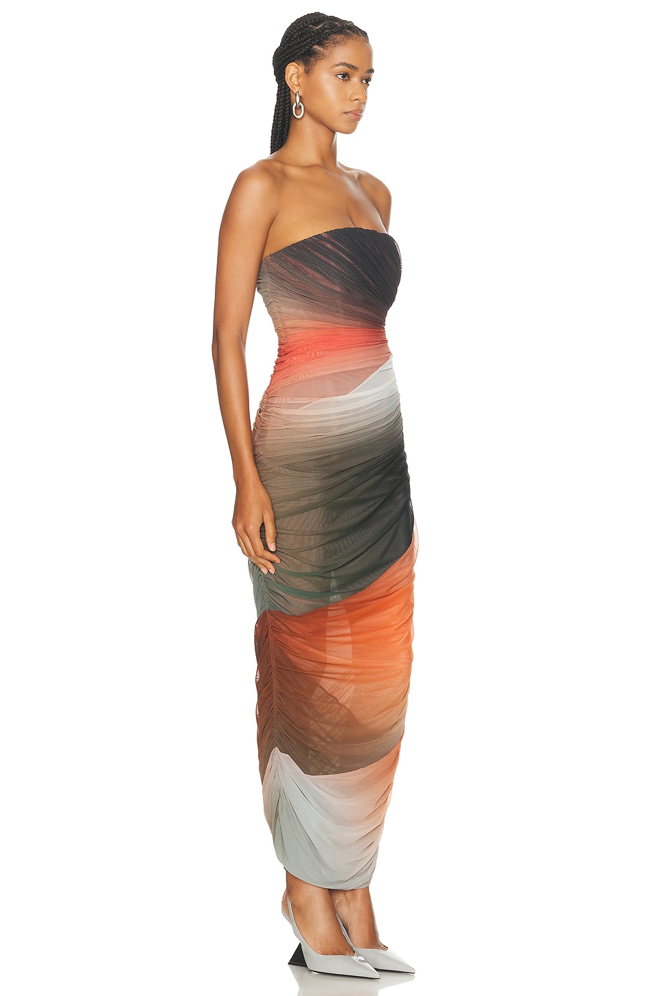 Attico Ruched-detail Gradient Midi Dress In Orange Brown & White Gradient