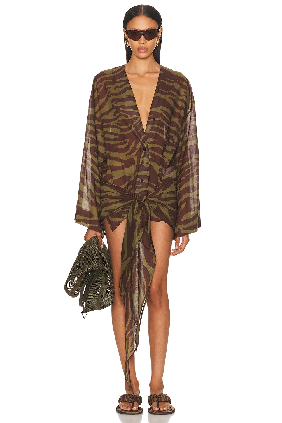 Zebra Printed Mini Dress in Army