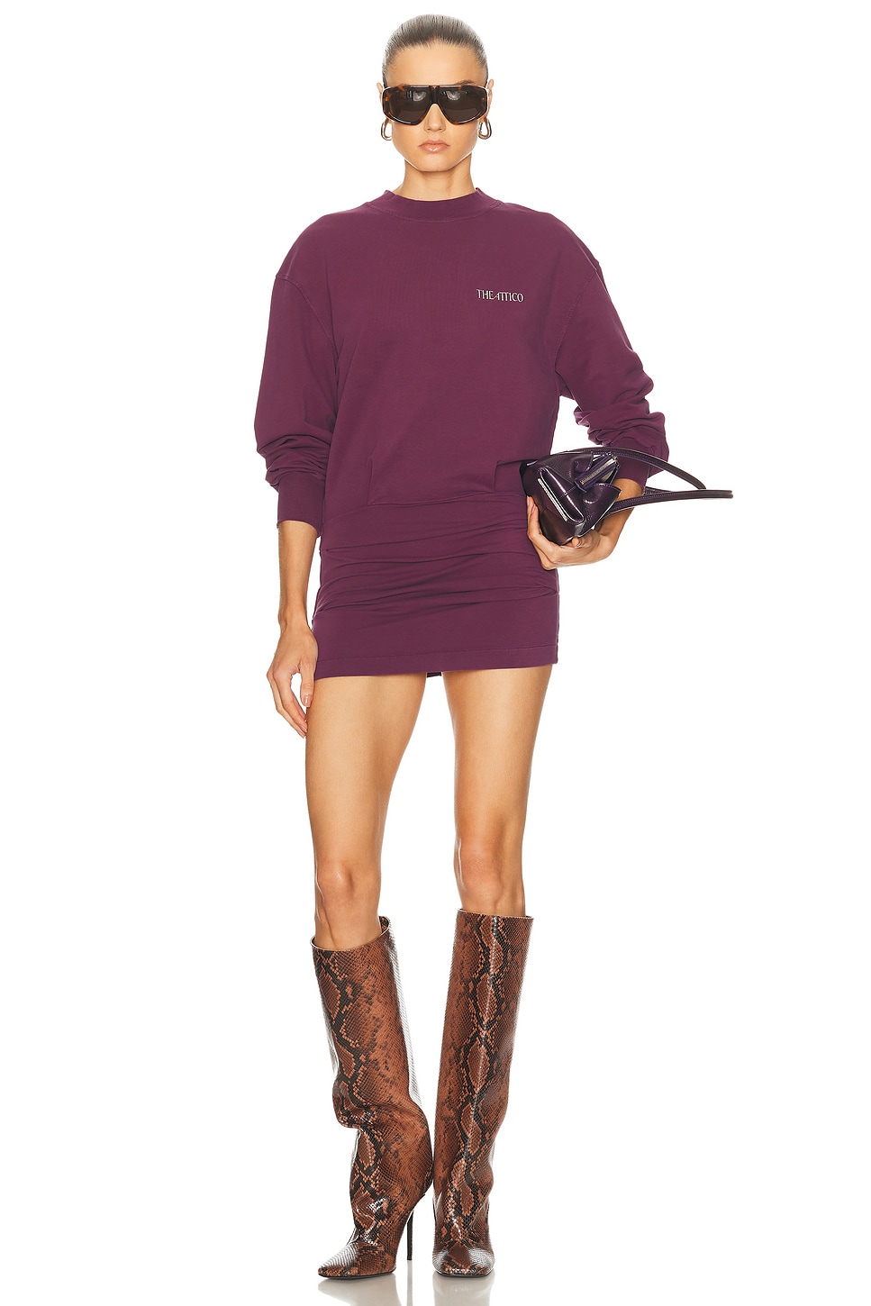 Image 1 of THE ATTICO Fleece Mini Dress in Burgundy