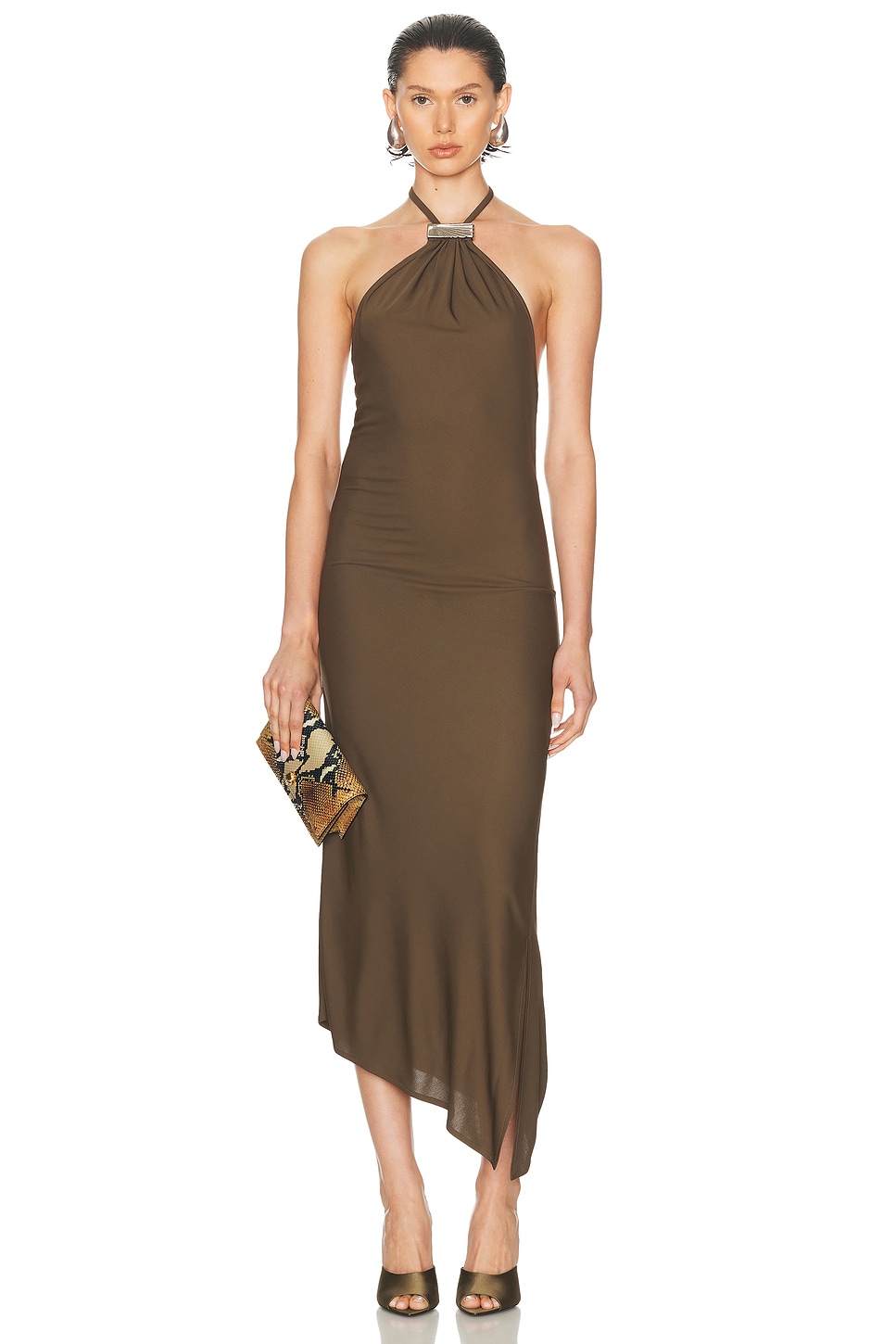 Image 1 of THE ATTICO Halter Neck Gown in Military Green