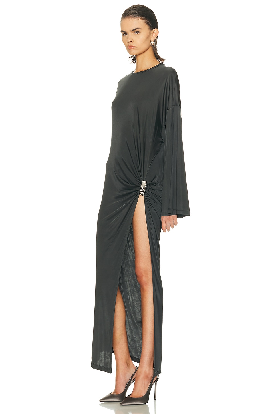 Attico Shiny Midi Dress In Gray