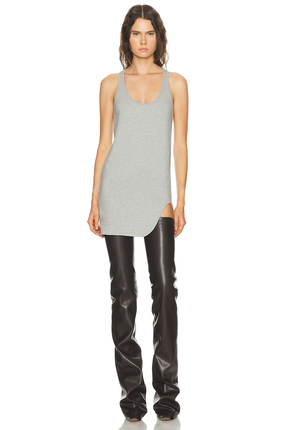 Image 1 of THE ATTICO Tank High Slit Mini Dress in Melange Grey