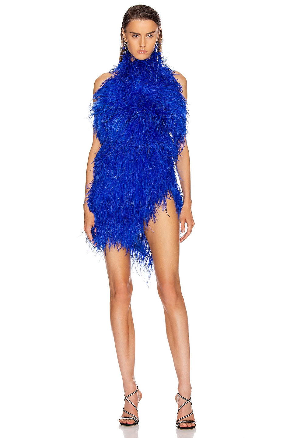 Image 1 of THE ATTICO Ostrich Feather Mini Dress in Electric Blue