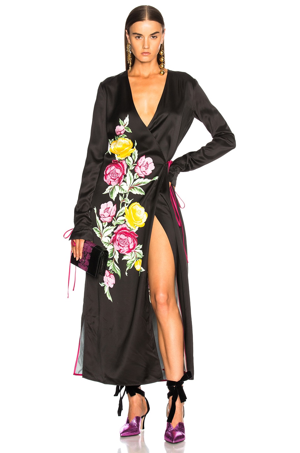 Image 1 of THE ATTICO Grace 3 Robe Dress in Black Floral in Black Floral