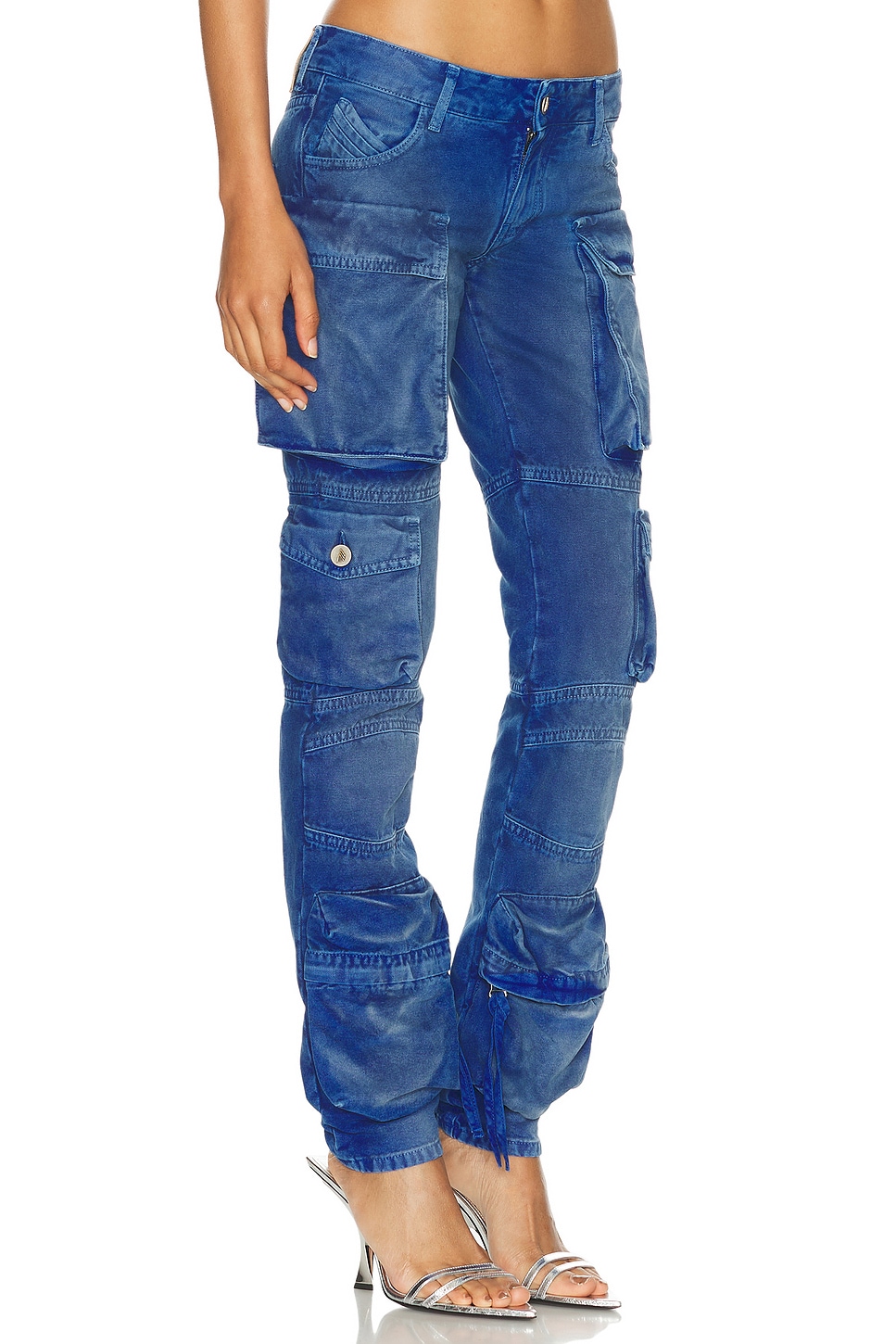 Attico Low-rise Cargo Jeans In Blue