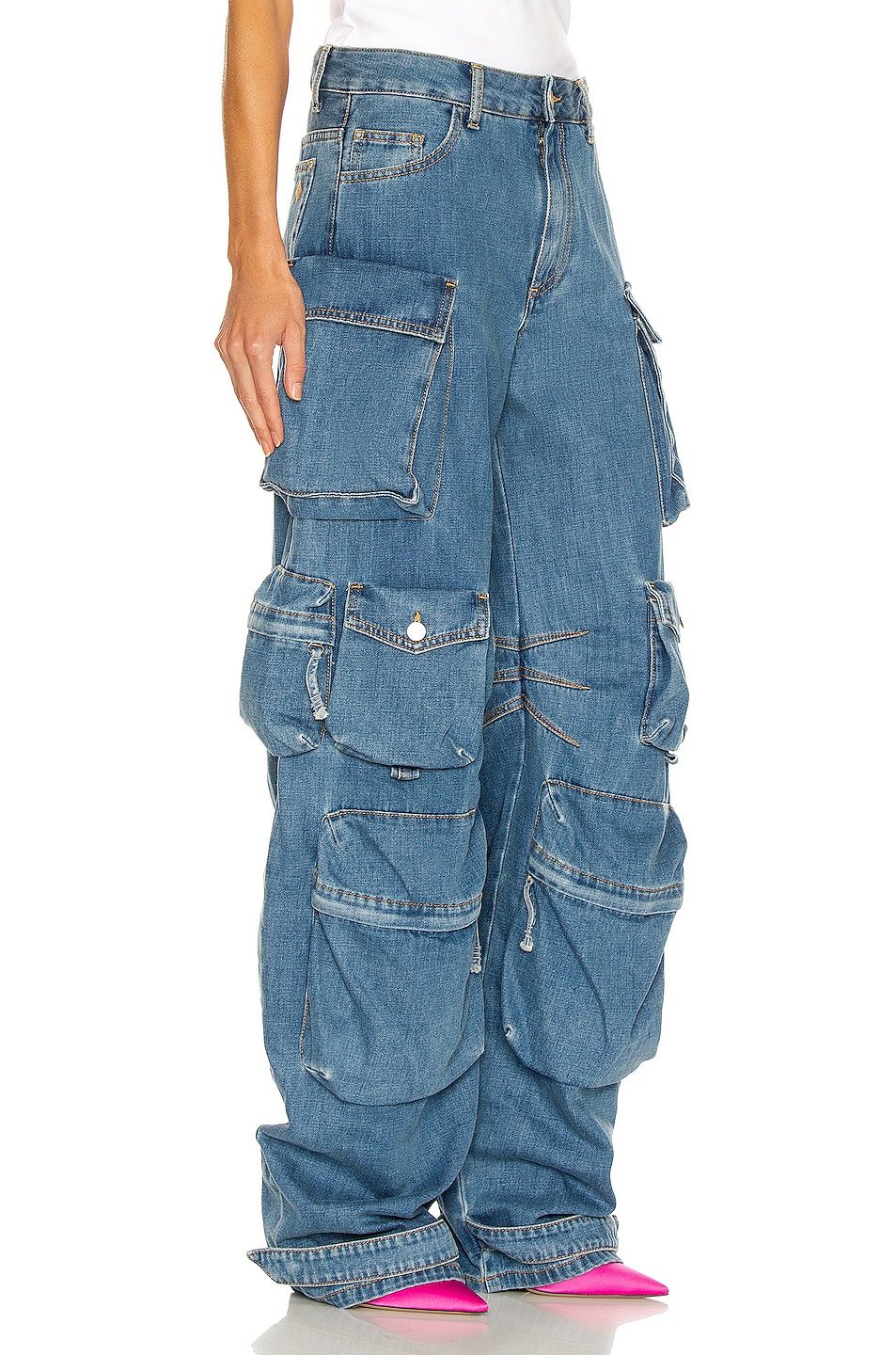 THE ATTICO Cargo Wide Leg in Flat Blue | FWRD