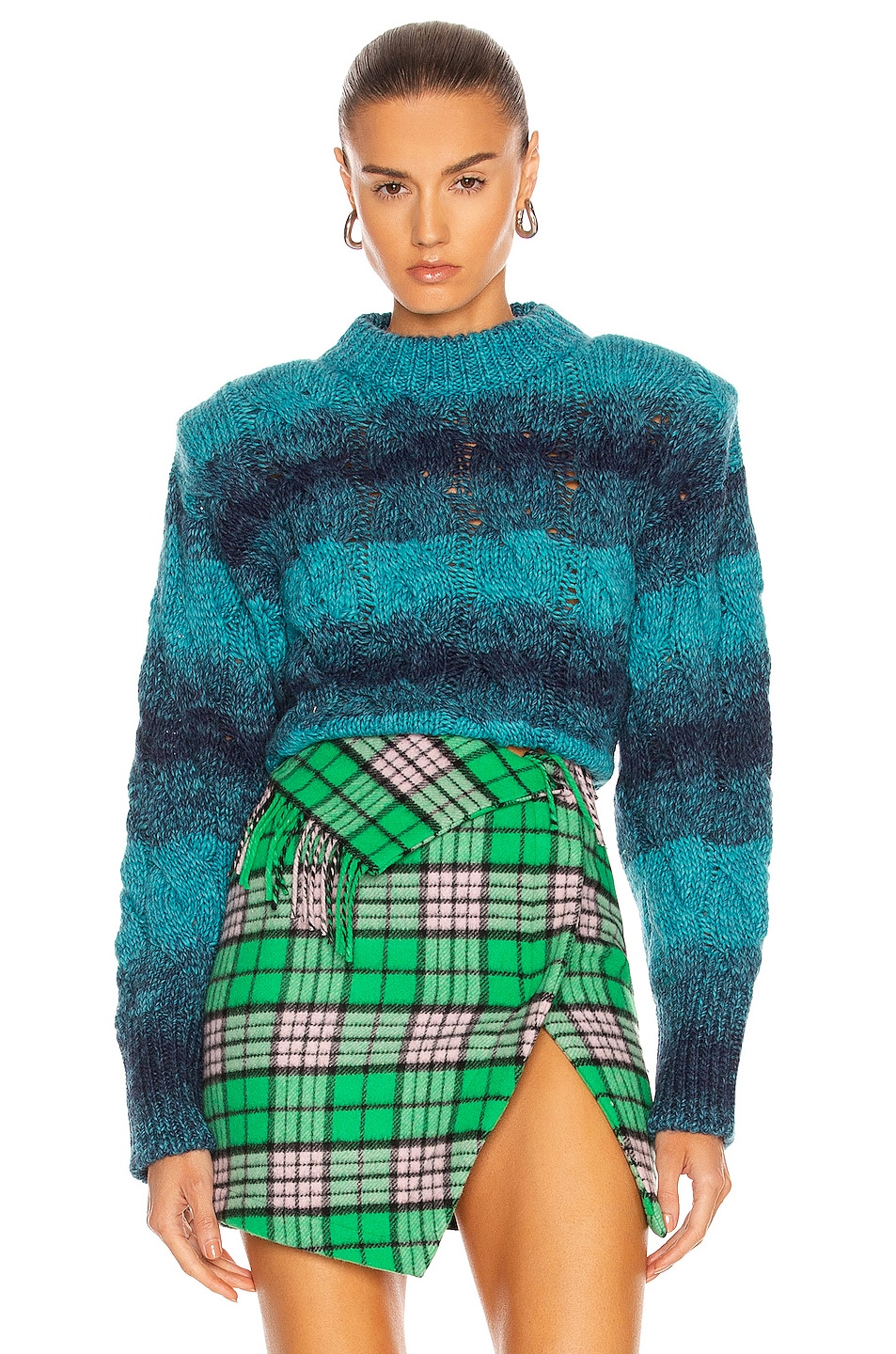 Image 1 of THE ATTICO Cable Knit Sweater in Turquoise & Blue