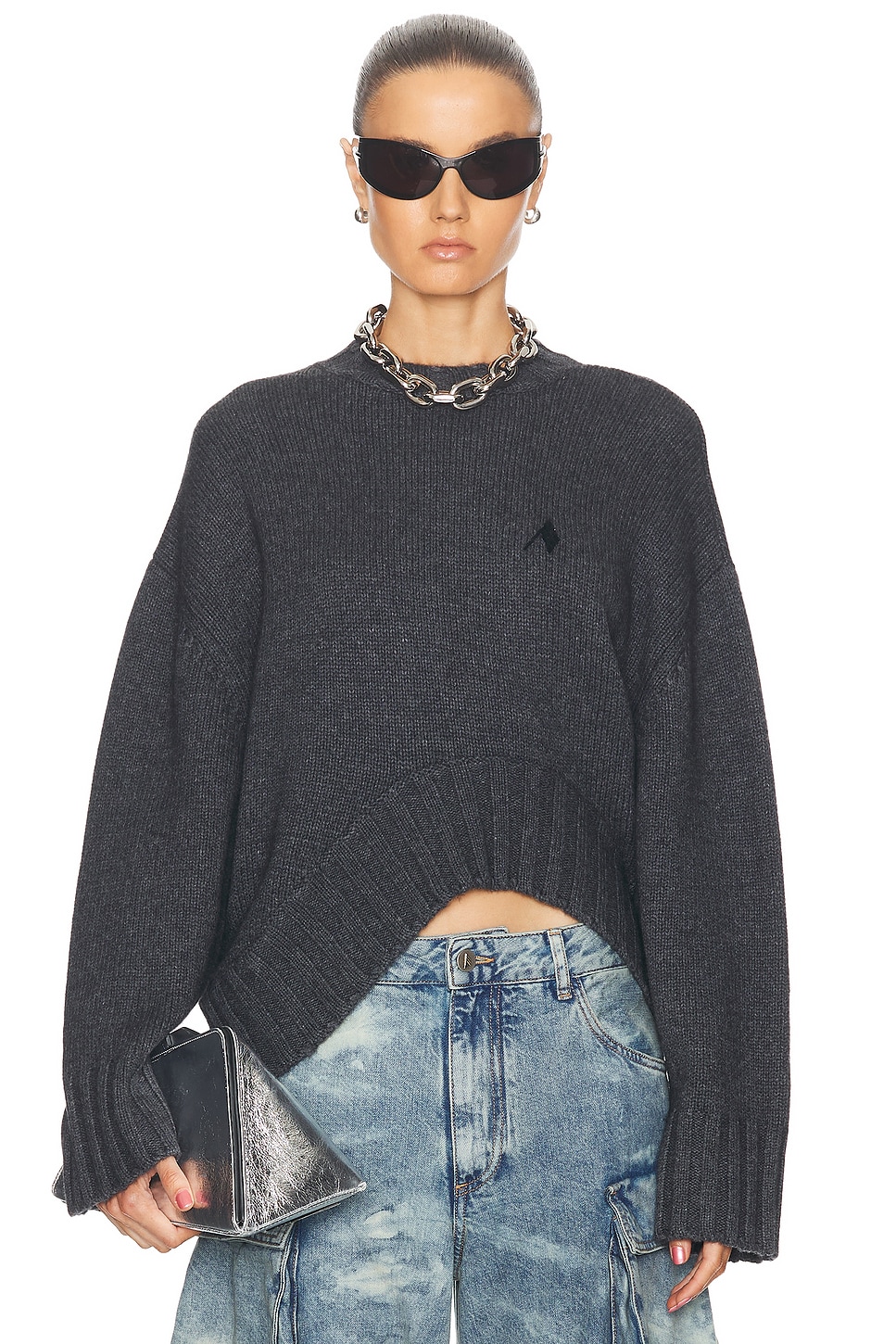 Shop Attico Oversized Sweater In Grey