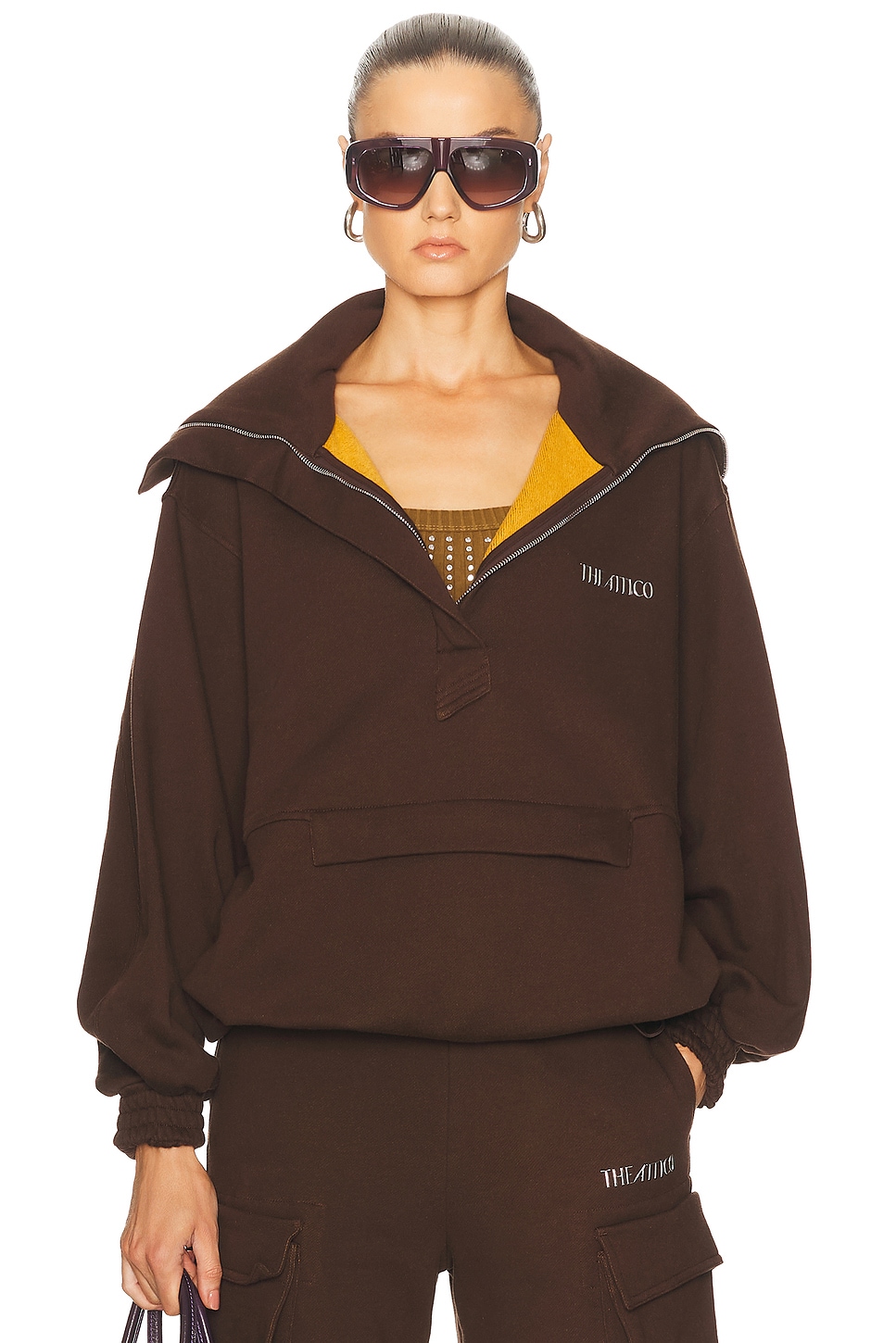 Image 1 of THE ATTICO Fleece Jacket in Dark Brown